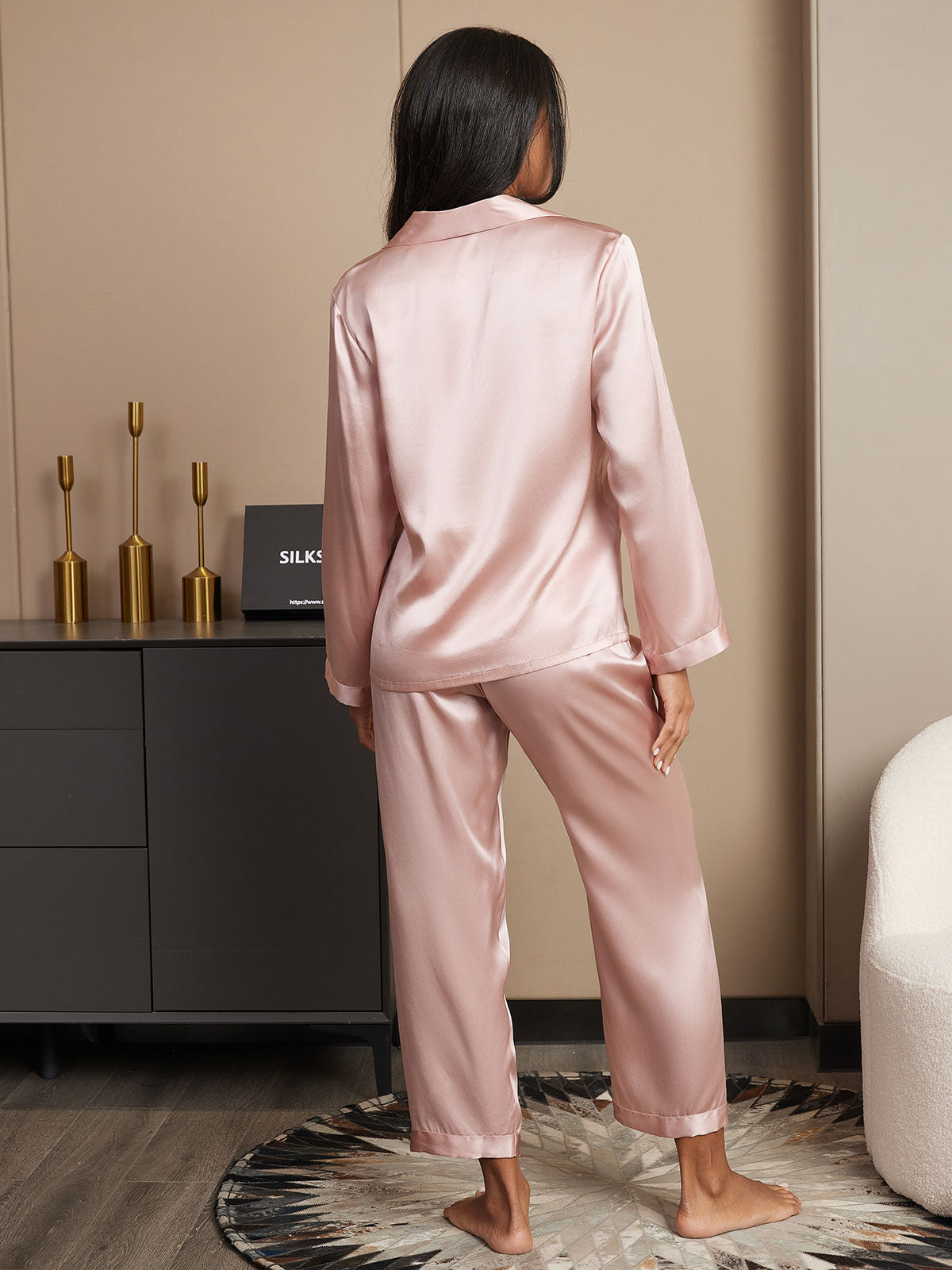Pijama de seda pura con botones para mujer