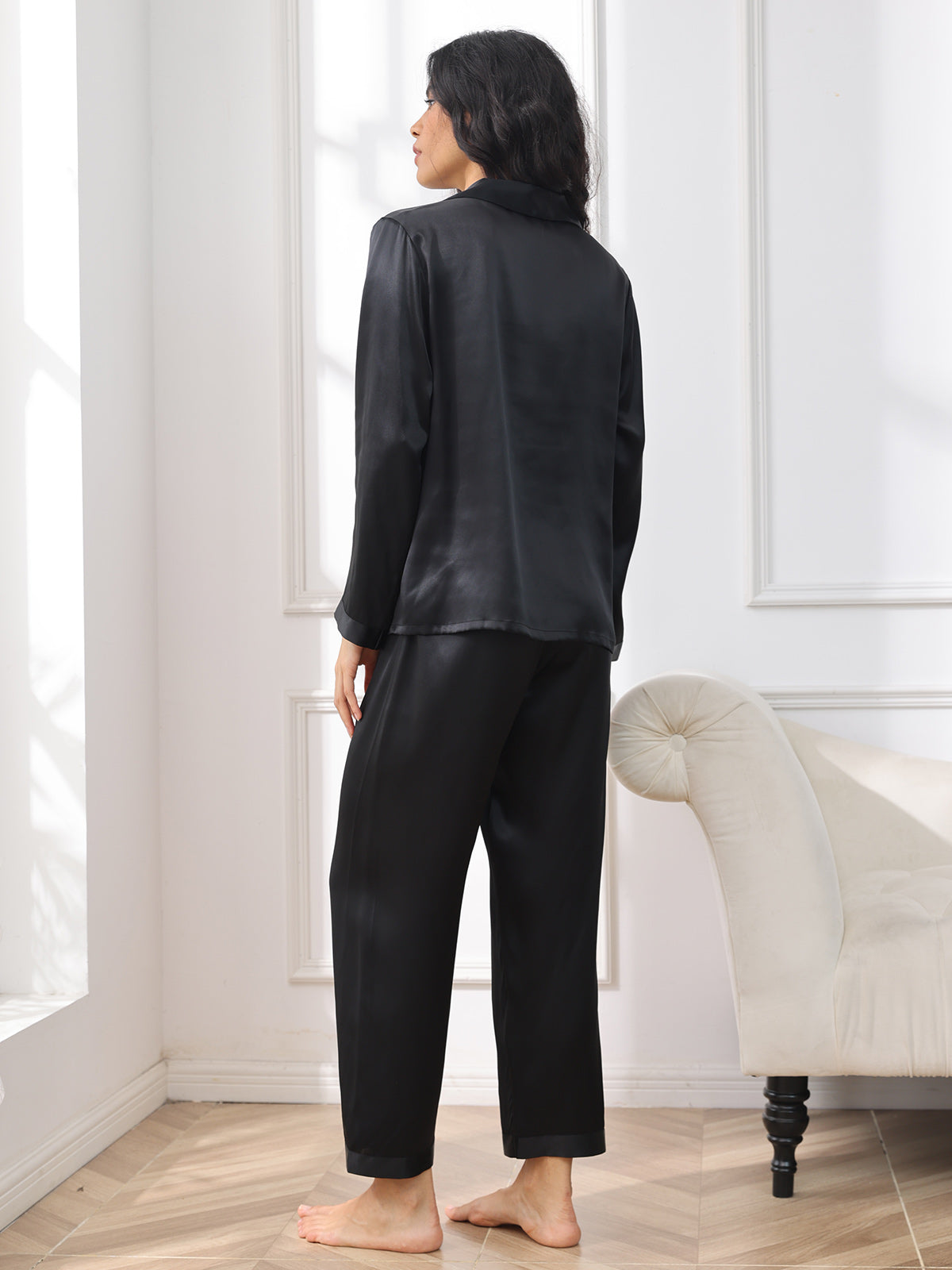 Pijama de seda pura con botones para mujer