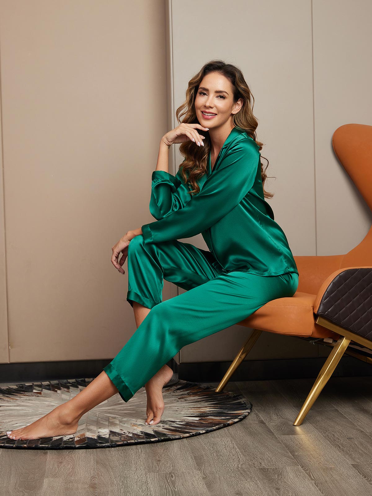 Pijama de seda pura con botones para mujer
