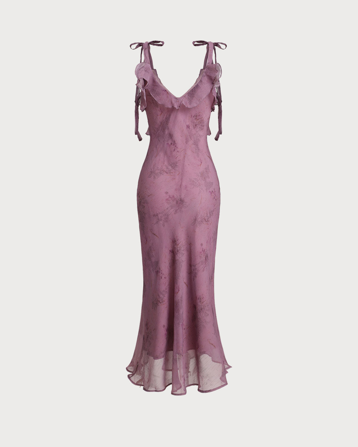 Vestido Midi Slip Morado Floral con Volantes y Tirantes