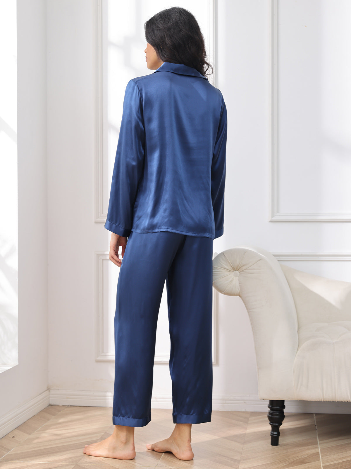 Pijama de seda pura con botones para mujer