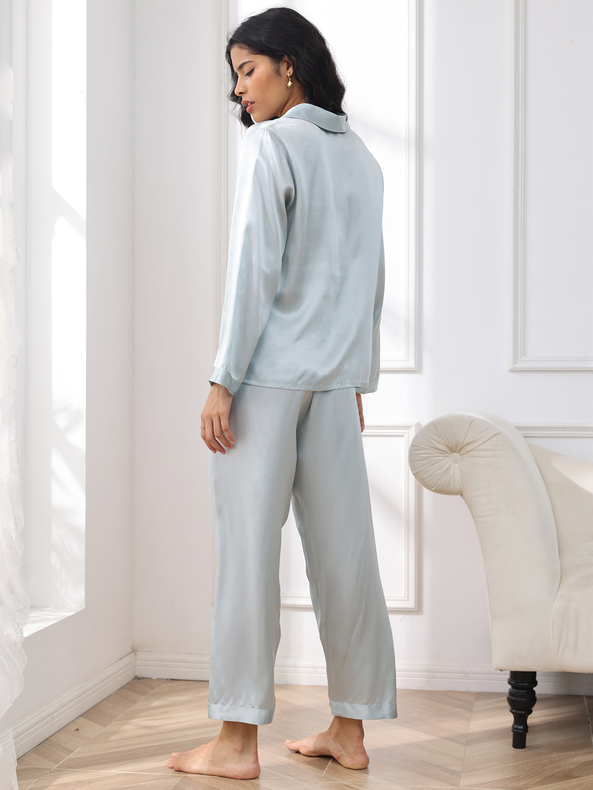 Pijama de seda pura con botones para mujer