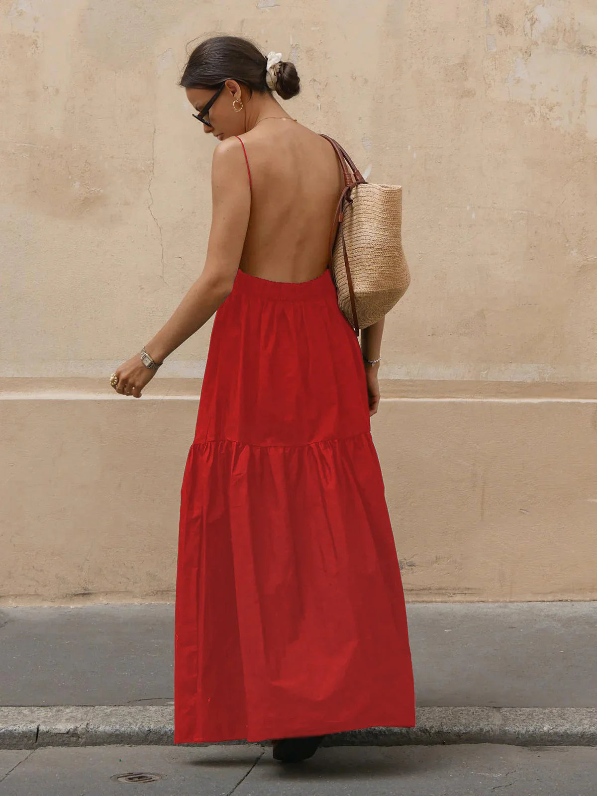 Lucía - Vestido largo liso espalda descubierta