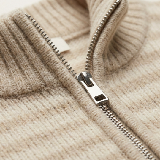 Valeria-Cárdigan de punto a rayas con cremallera color canela