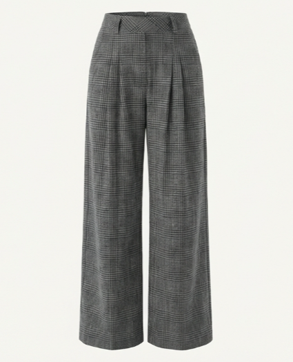 Laura-Pantalón casual de pierna ancha, tiro alto y bolsillos con estampado de cuadros.