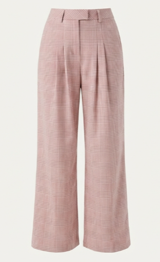 Laura-Pantalón casual de pierna ancha, tiro alto y bolsillos con estampado de cuadros.