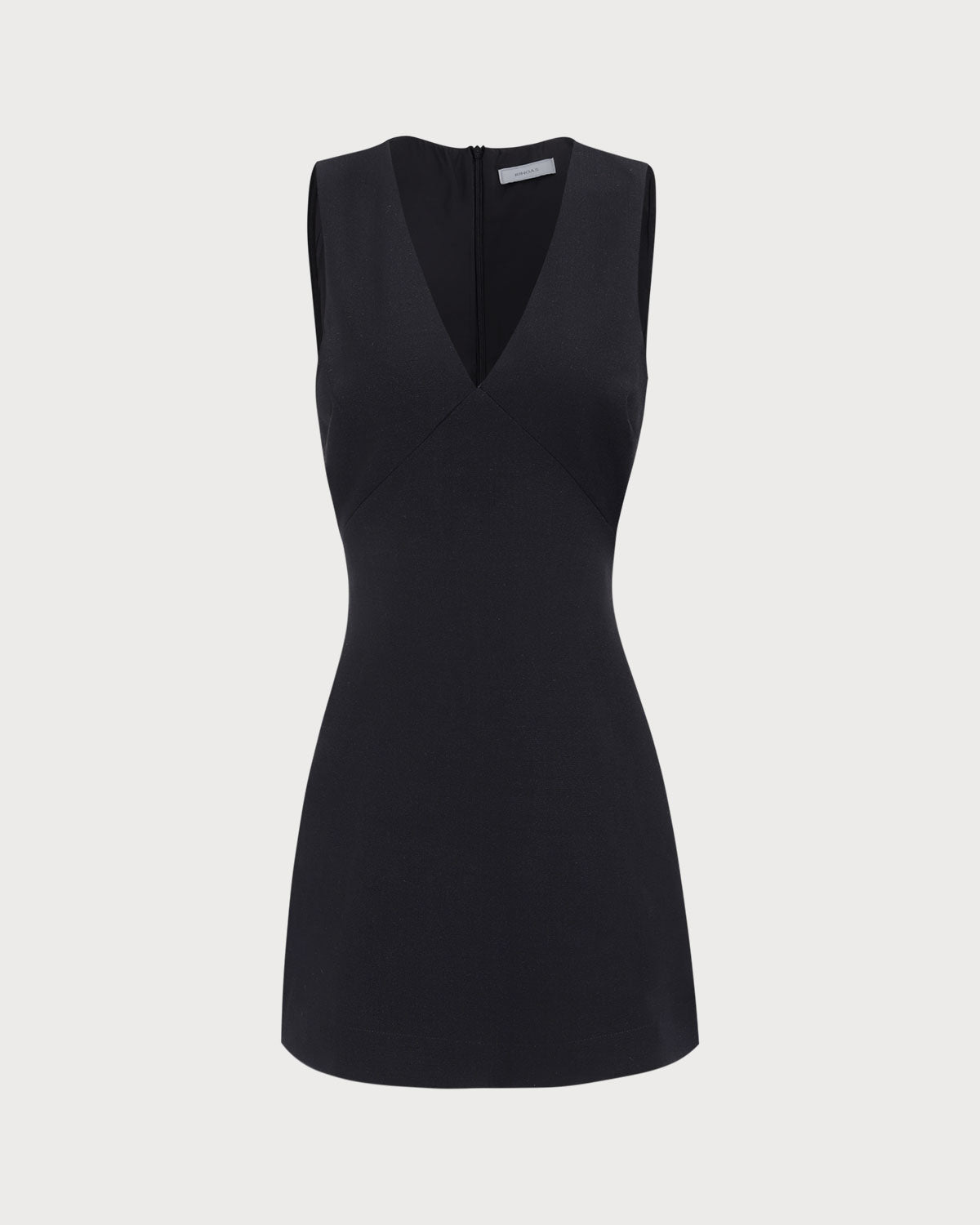 Vestido Mini Negro con Escote en V sin Mangas