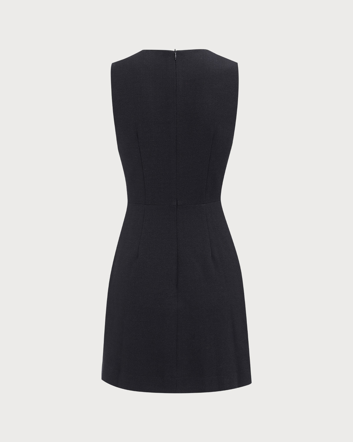 Vestido Mini Negro con Escote en V sin Mangas